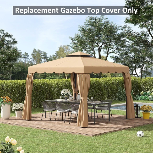 Alt view image 7 of 7 - 10' x 10' Gazebo Replacement Canopy Double Vented Roof Khaki | Gazebo Top Cover, for Outsunny 9.7' x 9.7' Frame, Garden Patio Outdoor, TOP ONLY