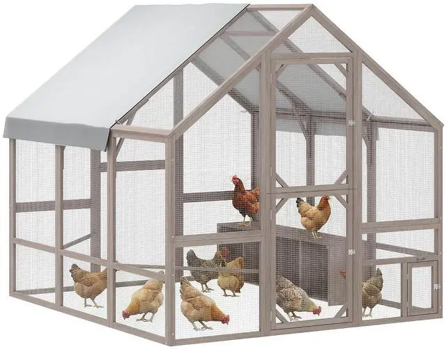Main image of PawHut Large Wooden Chicken Coop for 8-10 Hens 83" x 73" x 73" Light Brown | Walk-In Chicken Run, Waterproof Cover, Nesting Boxes and Perch, Outdoor Poultry Cage Rabbit Hutch for Backyard