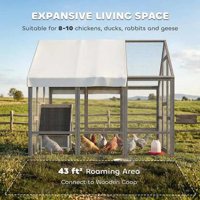 Alt view image 3 of 7 - PawHut Large Wooden Chicken Coop for 8-10 Hens 83" x 73" x 73" Light Brown | Walk-In Chicken Run, Waterproof Cover, Nesting Boxes and Perch, Outdoor Poultry Cage Rabbit Hutch for Backyard
