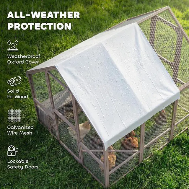 Alt view image 5 of 7 - PawHut Large Wooden Chicken Coop for 8-10 Hens 83" x 73" x 73" Light Brown | Walk-In Chicken Run, Waterproof Cover, Nesting Boxes and Perch, Outdoor Poultry Cage Rabbit Hutch for Backyard