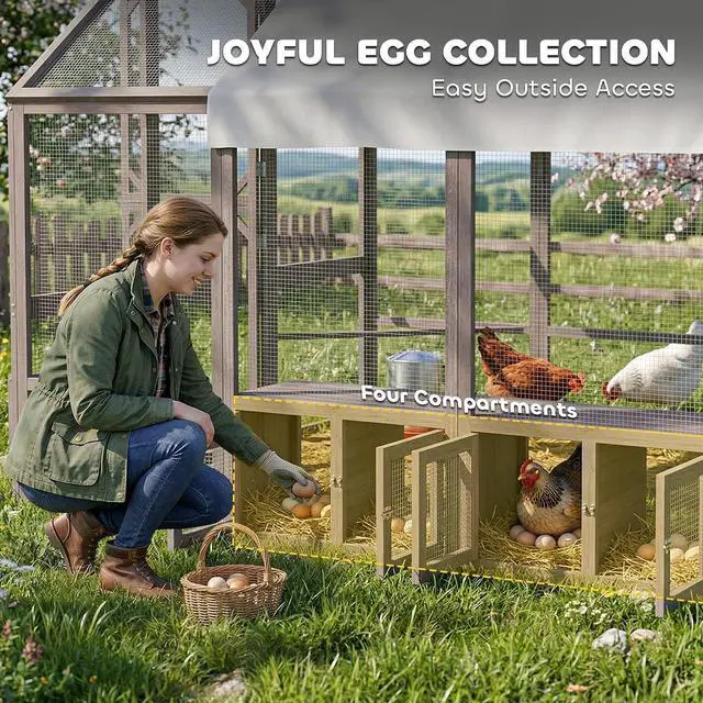 Alt view image 6 of 7 - PawHut Large Wooden Chicken Coop for 8-10 Hens 83" x 73" x 73" Light Brown | Walk-In Chicken Run, Waterproof Cover, Nesting Boxes and Perch, Outdoor Poultry Cage Rabbit Hutch for Backyard