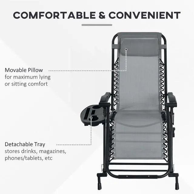 Alt view image 5 of 7 - Set of 2 Outdoor Rocking Chairs Zero Gravity Lounge Rocker Gray | Foldable Reclining, Pillow Included, Cup & Phone Holder, Combo Design, Folding Legs