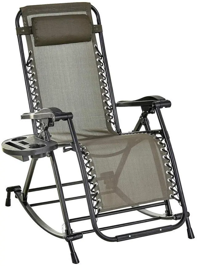 Main image of Outdoor Rocking Chairs Zero Gravity Lounge Rocker Gray | Foldable Reclining, Pillow Included, Cup & Phone Holder, Combo Design, Folding Legs