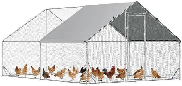 Main image of PawHut Large Chicken Coop w/Waterproof Anti-UV Cover 9.8' x 13.1' x 6.6' | Metal Chicken Run, Spire Shaped Walk In Fence Cage Hen House, Outdoor Yard Farm Use, 1" Tube Diameter