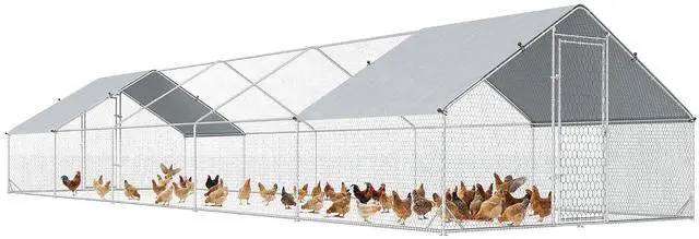 Main image of PawHut Large Chicken Coop w/Waterproof Anti-UV Cover 33' x 10' x 6.4' | Metal Chicken Run, Spire Shaped Walk in Hen House Cage for 30-40 Hens Ducks Poultry, Outdoor Yard Farm, 1" Tube Diameter