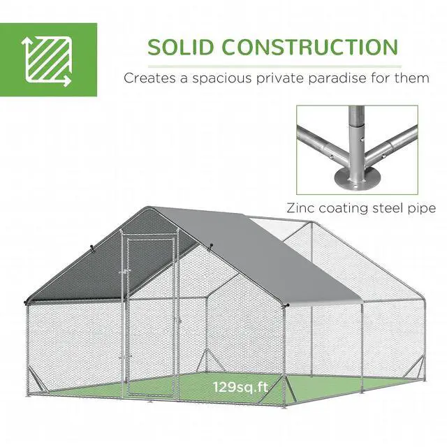 Alt view image 5 of 7 - PawHut Large Chicken Coop w/Waterproof Anti-UV Cover 9.8' x 13.1' x 6.6' | Metal Chicken Run, Spire Shaped Walk In Fence Cage Hen House, Outdoor Yard Farm Use, 1" Tube Diameter