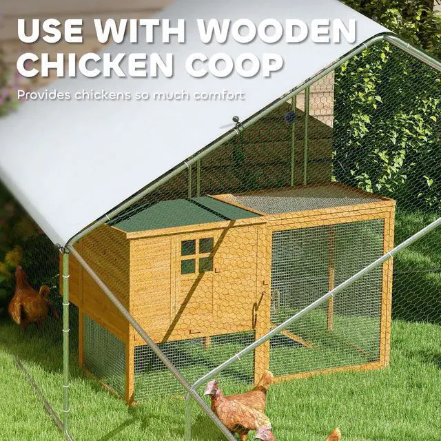 Alt view image 4 of 7 - PawHut Large Chicken Coop w/Waterproof Anti-UV Cover 33' x 10' x 6.4' | Metal Chicken Run, Spire Shaped Walk in Hen House Cage for 30-40 Hens Ducks Poultry, Outdoor Yard Farm, 1" Tube Diameter