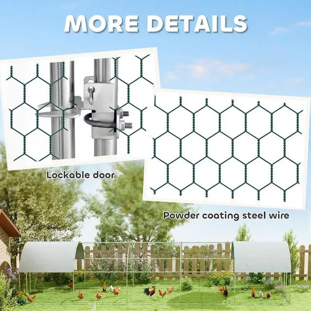 Alt view image 6 of 7 - PawHut Large Chicken Coop w/Waterproof Anti-UV Cover 33' x 10' x 6.4' | Metal Chicken Run, Spire Shaped Walk in Hen House Cage for 30-40 Hens Ducks Poultry, Outdoor Yard Farm, 1" Tube Diameter