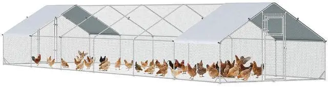 Main image of PawHut Large Chicken Coop w/ 420D Waterproof Anti-UV Cover 39' x 10' x 6.4' | Metal Chicken Run, Spire Shaped Walk In Fence Cage Hen House, Outdoor Yard Farm Use, 1" Tube Diameter