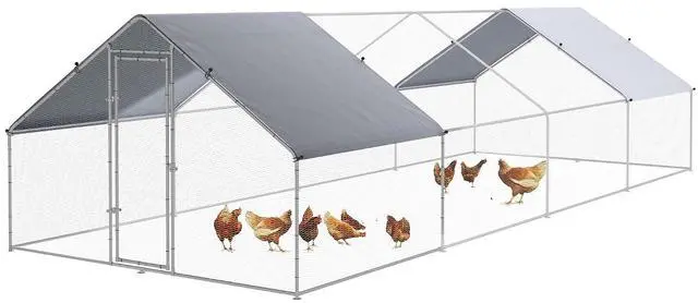 Main image of PawHut Large Chicken Coop Spired Shaped Walk-in Fence Cage 9.8'x26.2'x6.4' | Metal Chicken Run, Waterproof and Anti-UV Cover, Hen House for Outdoor and Yard Farm Use, 1.3" Dia