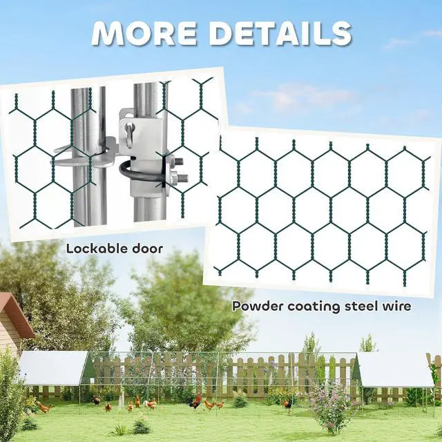 Alt view image 6 of 7 - PawHut Large Chicken Coop w/ 420D Waterproof Anti-UV Cover 39' x 10' x 6.4' | Metal Chicken Run, Spire Shaped Walk In Fence Cage Hen House, Outdoor Yard Farm Use, 1" Tube Diameter