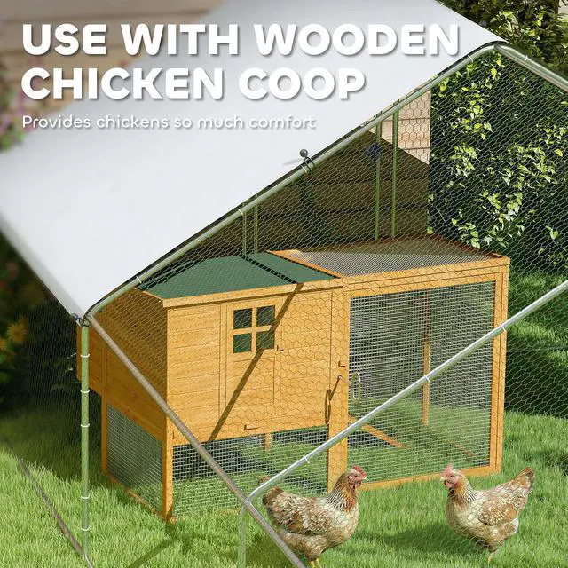 Alt view image 4 of 7 - PawHut Large Chicken Coop w/ 420D Waterproof Anti-UV Cover 39' x 10' x 6.4' | Metal Chicken Run, Spire Shaped Walk In Fence Cage Hen House, Outdoor Yard Farm Use, 1" Tube Diameter