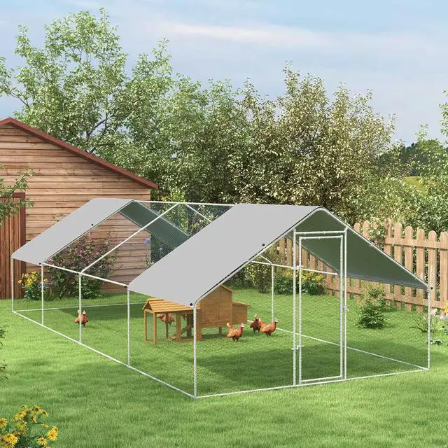 Alt view image 2 of 7 - PawHut Large Chicken Coop Spired Shaped Walk-in Fence Cage 9.8'x26.2'x6.4' | Metal Chicken Run, Waterproof and Anti-UV Cover, Hen House for Outdoor and Yard Farm Use, 1.3" Dia
