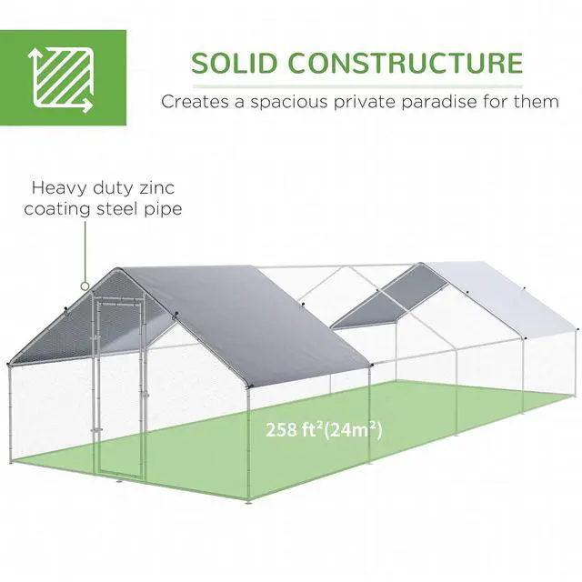 Alt view image 5 of 7 - PawHut Large Chicken Coop Spired Shaped Walk-in Fence Cage 9.8'x26.2'x6.4' | Metal Chicken Run, Waterproof and Anti-UV Cover, Hen House for Outdoor and Yard Farm Use, 1.3" Dia
