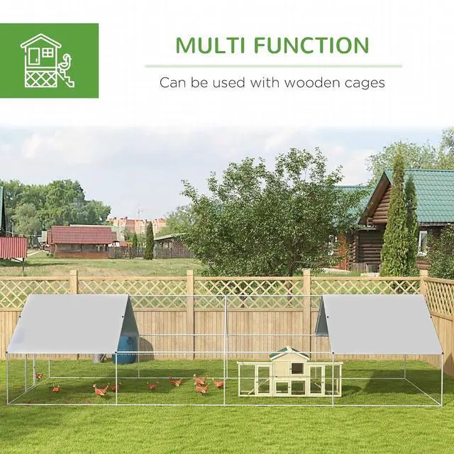 Alt view image 4 of 7 - PawHut Large Chicken Coop Spired Shaped Walk-in Fence Cage 9.8'x26.2'x6.4' | Metal Chicken Run, Waterproof and Anti-UV Cover, Hen House for Outdoor and Yard Farm Use, 1.3" Dia