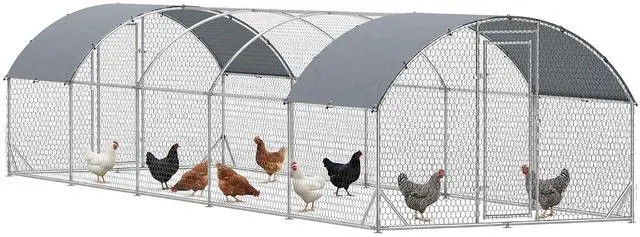 Main image of PawHut 9.2' x 31.2' x 6.5' Large Chicken Coop Metal Chicken Run Fence Cage | 210D Waterproof and Anti-UV Cover, Dome Shaped Walk in Hen House, Outdoor and Yard Farm Use, 1" Tube Diameter