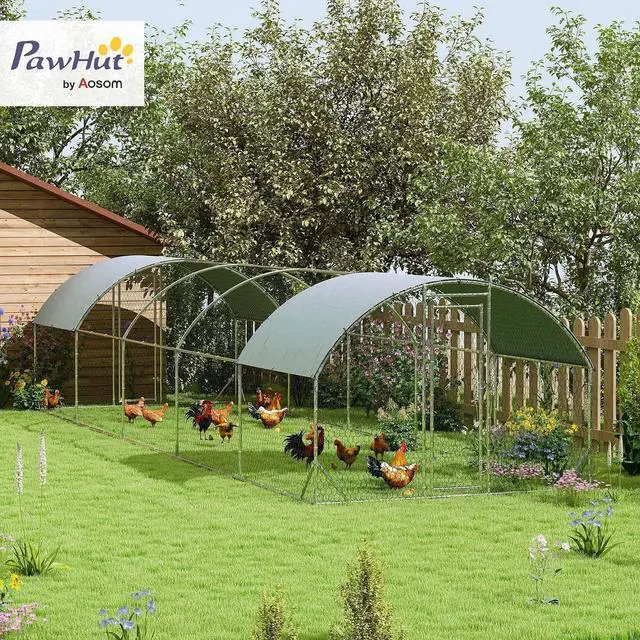 Alt view image 2 of 7 - PawHut 9.2' x 31.2' x 6.5' Large Chicken Coop Metal Chicken Run Fence Cage | 210D Waterproof and Anti-UV Cover, Dome Shaped Walk in Hen House, Outdoor and Yard Farm Use, 1" Tube Diameter
