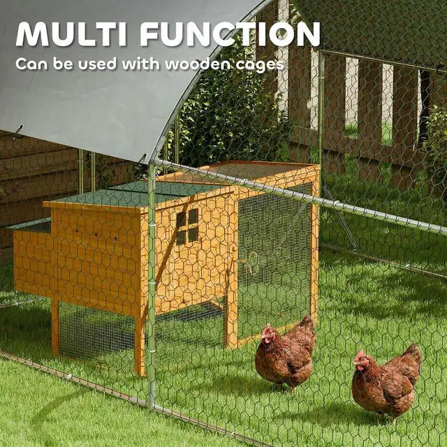 Alt view image 4 of 7 - PawHut 9.2' x 31.2' x 6.5' Large Chicken Coop Metal Chicken Run Fence Cage | 210D Waterproof and Anti-UV Cover, Dome Shaped Walk in Hen House, Outdoor and Yard Farm Use, 1" Tube Diameter