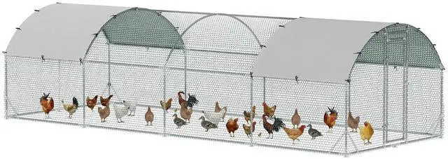 Main image of PawHut 9.2' x 24.9' x 6.5' Large Chicken Coop Metal Chicken Run Fence Cage | 210D Waterproof and Anti-UV Cover, Dome Shaped Walk in Hen House, Outdoor and Yard Farm Use, 1" Tube Diameter
