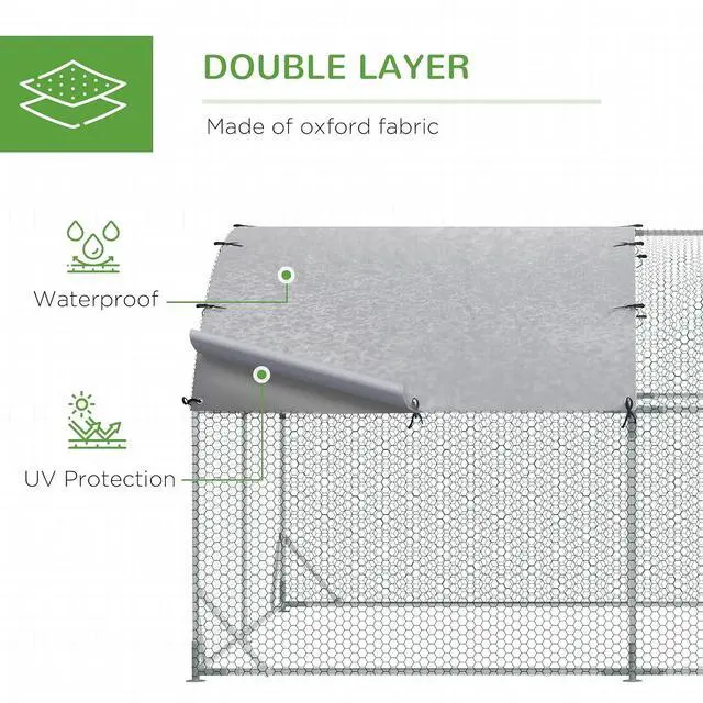Alt view image 3 of 7 - PawHut 9.2' x 24.9' x 6.5' Large Chicken Coop Metal Chicken Run Fence Cage | 210D Waterproof and Anti-UV Cover, Dome Shaped Walk in Hen House, Outdoor and Yard Farm Use, 1" Tube Diameter