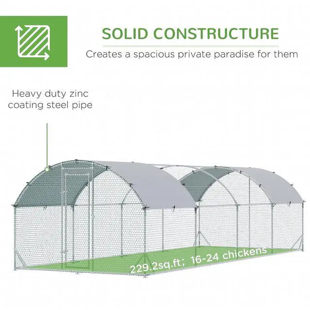 Alt view image 5 of 7 - PawHut 9.2' x 24.9' x 6.5' Large Chicken Coop Metal Chicken Run Fence Cage | 210D Waterproof and Anti-UV Cover, Dome Shaped Walk in Hen House, Outdoor and Yard Farm Use, 1" Tube Diameter