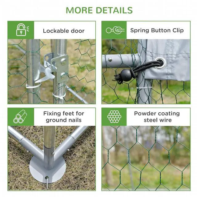 Alt view image 6 of 7 - PawHut 9.2' x 24.9' x 6.5' Large Chicken Coop Metal Chicken Run Fence Cage | 210D Waterproof and Anti-UV Cover, Dome Shaped Walk in Hen House, Outdoor and Yard Farm Use, 1" Tube Diameter