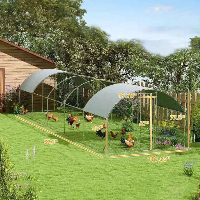 Alt view image 7 of 7 - PawHut 9.2' x 31.2' x 6.5' Large Chicken Coop Metal Chicken Run Fence Cage | 210D Waterproof and Anti-UV Cover, Dome Shaped Walk in Hen House, Outdoor and Yard Farm Use, 1" Tube Diameter