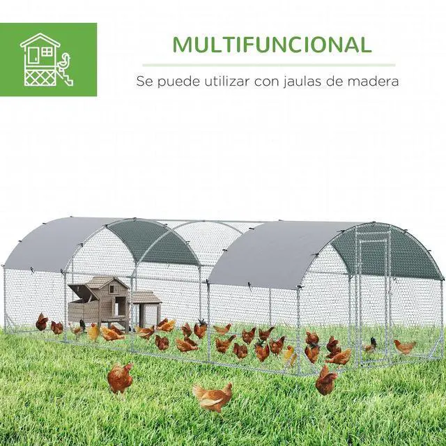 Alt view image 4 of 7 - PawHut 9.2' x 24.9' x 6.5' Large Chicken Coop Metal Chicken Run Fence Cage | 210D Waterproof and Anti-UV Cover, Dome Shaped Walk in Hen House, Outdoor and Yard Farm Use, 1" Tube Diameter