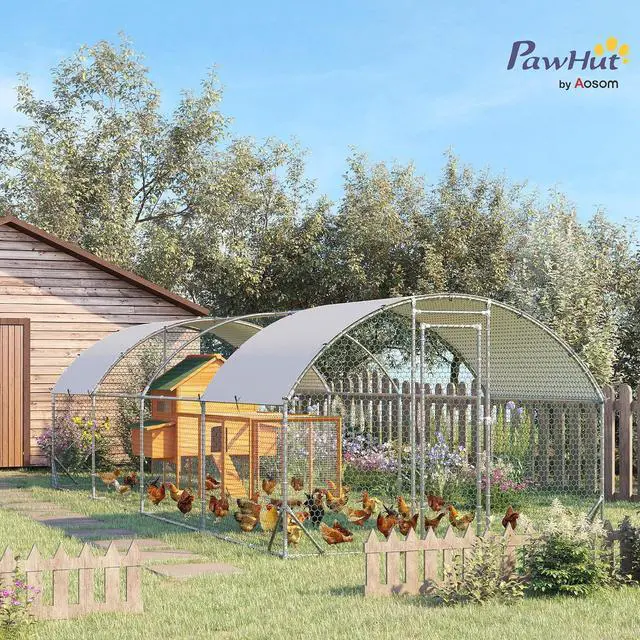 Alt view image 2 of 7 - PawHut 9.2' x 24.9' x 6.5' Large Chicken Coop Metal Chicken Run Fence Cage | 210D Waterproof and Anti-UV Cover, Dome Shaped Walk in Hen House, Outdoor and Yard Farm Use, 1" Tube Diameter