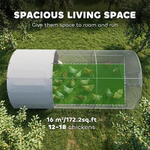 Alt view image 3 of 7 - PawHut 9.2' x 18.7' x 6.5' Large Chicken Coop Metal Chicken Run Fence Cage | 210D Waterproof and Anti-UV Cover, Dome Shaped Walk in Hen House, Outdoor and Yard Farm Use, 1" Tube Diameter
