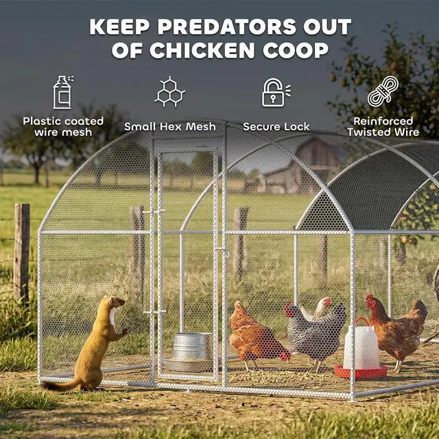 Alt view image 4 of 7 - PawHut 9.2' x 18.7' x 6.5' Large Chicken Coop Metal Chicken Run Fence Cage | 210D Waterproof and Anti-UV Cover, Dome Shaped Walk in Hen House, Outdoor and Yard Farm Use, 1" Tube Diameter