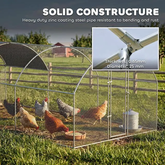 Alt view image 5 of 7 - PawHut 9.2' x 18.7' x 6.5' Large Chicken Coop Metal Chicken Run Fence Cage | 210D Waterproof and Anti-UV Cover, Dome Shaped Walk in Hen House, Outdoor and Yard Farm Use, 1" Tube Diameter