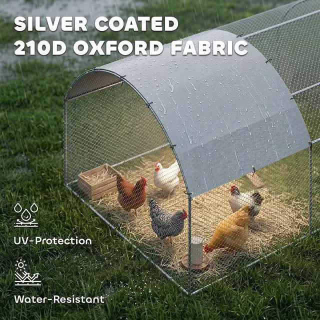 Alt view image 6 of 7 - PawHut 9.2' x 18.7' x 6.5' Large Chicken Coop Metal Chicken Run Fence Cage | 210D Waterproof and Anti-UV Cover, Dome Shaped Walk in Hen House, Outdoor and Yard Farm Use, 1" Tube Diameter