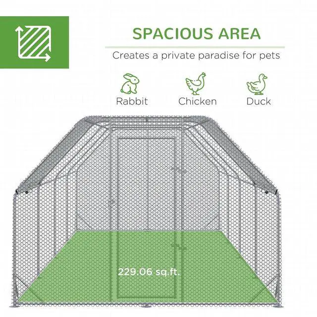 Alt view image 3 of 7 - PawHut Large Chicken Coop Metal Chicken Run for Outdoor 9.2' x 24.9' x 6.4' | Waterproof and Anti-UV Cover, Flat Shaped Walk in Fence Cage, Hen House, Yard Farm Use, 1" Tube Diameter