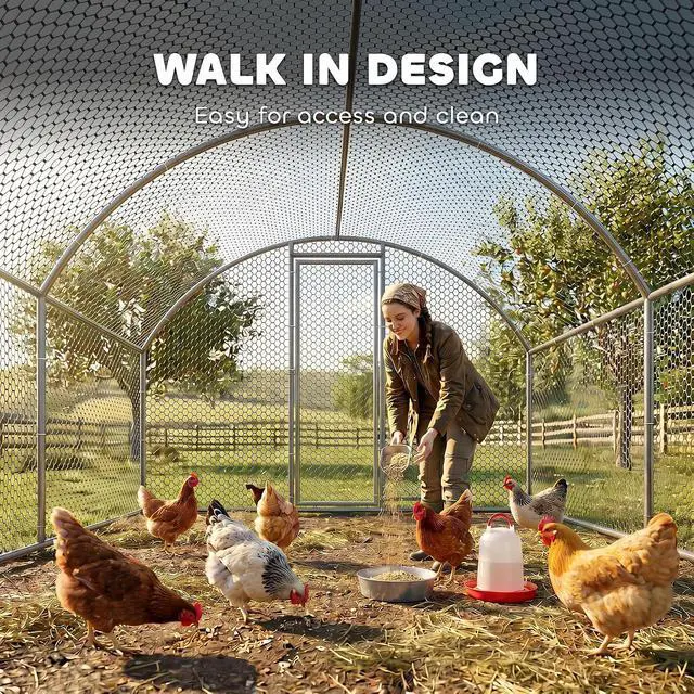 Alt view image 7 of 7 - PawHut 9.2' x 18.7' x 6.5' Large Chicken Coop Metal Chicken Run Fence Cage | 210D Waterproof and Anti-UV Cover, Dome Shaped Walk in Hen House, Outdoor and Yard Farm Use, 1" Tube Diameter