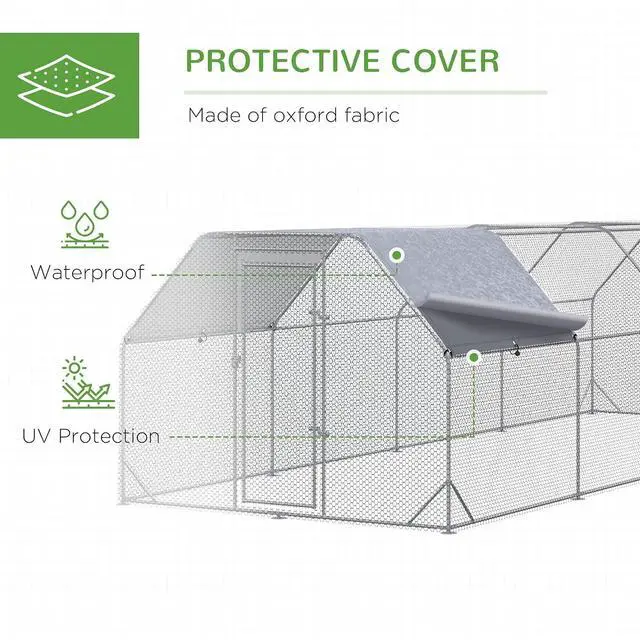 Alt view image 6 of 7 - PawHut Large Chicken Coop Metal Chicken Run for Outdoor 9.2' x 24.9' x 6.4' | Waterproof and Anti-UV Cover, Flat Shaped Walk in Fence Cage, Hen House, Yard Farm Use, 1" Tube Diameter