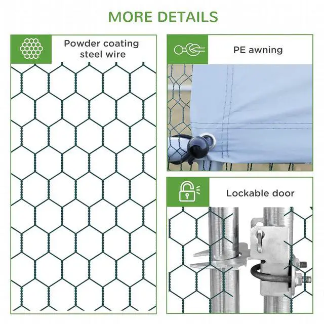 Alt view image 6 of 7 - PawHut Large Chicken Coop w/Waterproof Anti-UV Cover 9.8' x 13.1' x 6.6' | Metal Chicken Run, Spire Shaped Walk In Fence Cage Hen House, Outdoor Yard Farm Use, 1" Tube Diameter