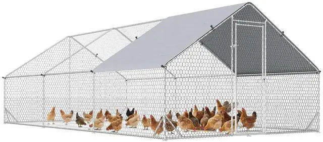Main image of PawHut Large Chicken Coop w/Waterproof Anti-UV Cover 9.8' x 19.7' x 6.6' | Metal Chicken Run, Spire Shaped Walk In Fence Cage Hen House, Outdoor Yard Farm Use, 1" Tube Diameter