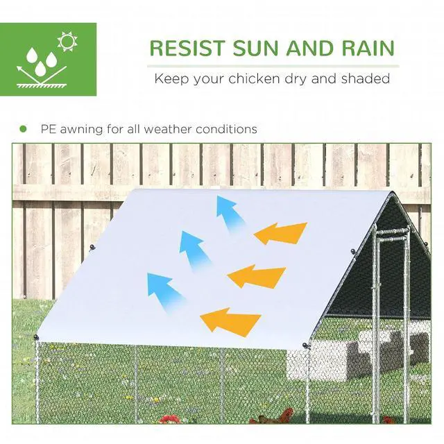 Alt view image 3 of 7 - PawHut Large Chicken Coop w/Waterproof Anti-UV Cover 9.8' x 19.7' x 6.6' | Metal Chicken Run, Spire Shaped Walk In Fence Cage Hen House, Outdoor Yard Farm Use, 1" Tube Diameter