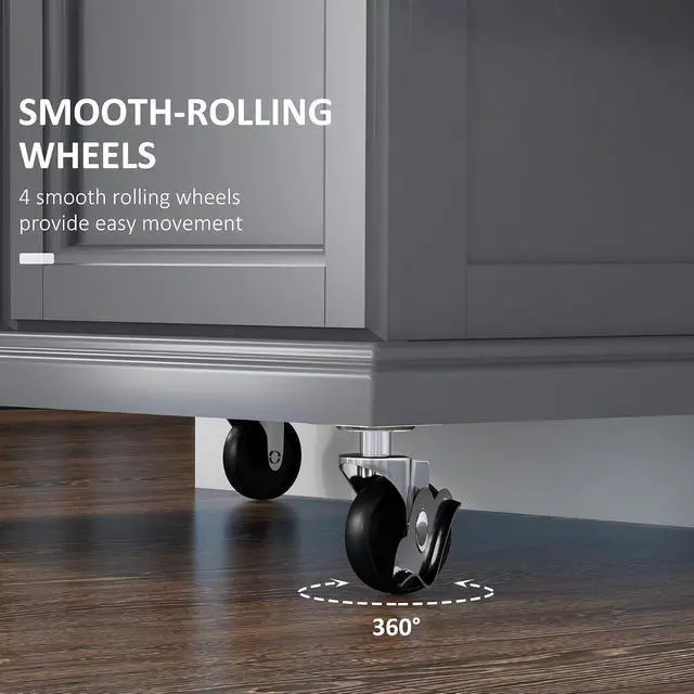 Alt view image 5 of 7 - Kitchen Island on Wheels with Stainless Steel Countertop Gray | Rolling Kitchen Cart, Drawer, Towel Rack and Spice Rack, Utility Storage Trolley