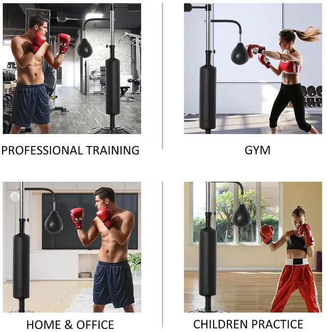 Alt view image 6 of 7 - 4-in-1 Punching Bag for Adults, Freestanding Boxing Bag with 2 Speed Bag, Boxing Training Equipment with 360° Relax Bar, Reflex Bag, Adjustable Height