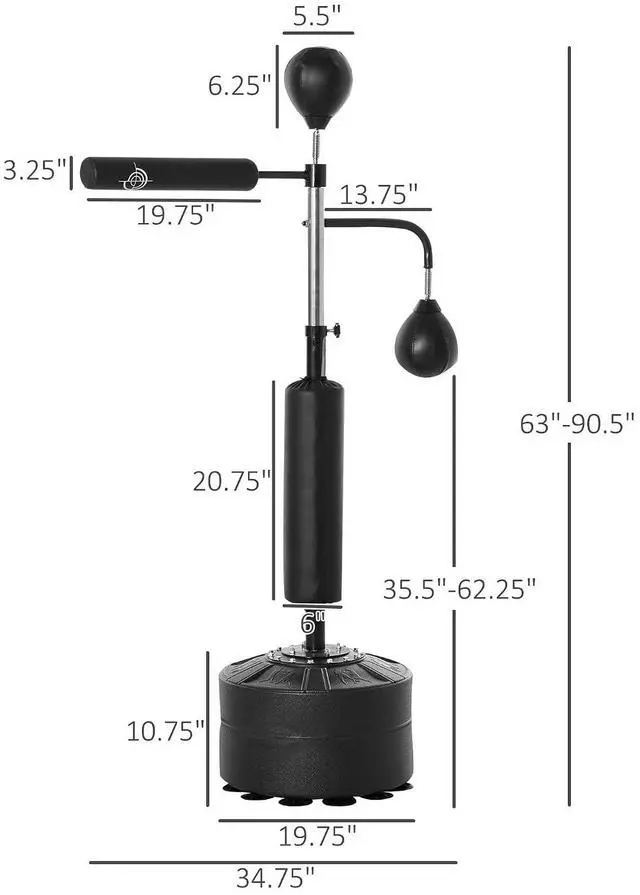 Alt view image 7 of 7 - 4-in-1 Punching Bag for Adults, Freestanding Boxing Bag with 2 Speed Bag, Boxing Training Equipment with 360° Relax Bar, Reflex Bag, Adjustable Height