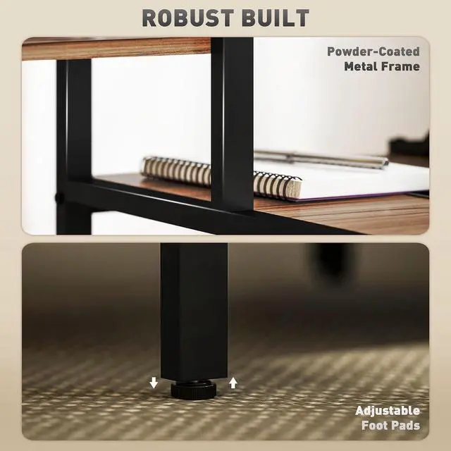 Alt view image 7 of 7 - 67" Gaming Desk Reversible Computer Desk for Home Office Brown | Monitor Stand, 4-Tier Storage Shelves