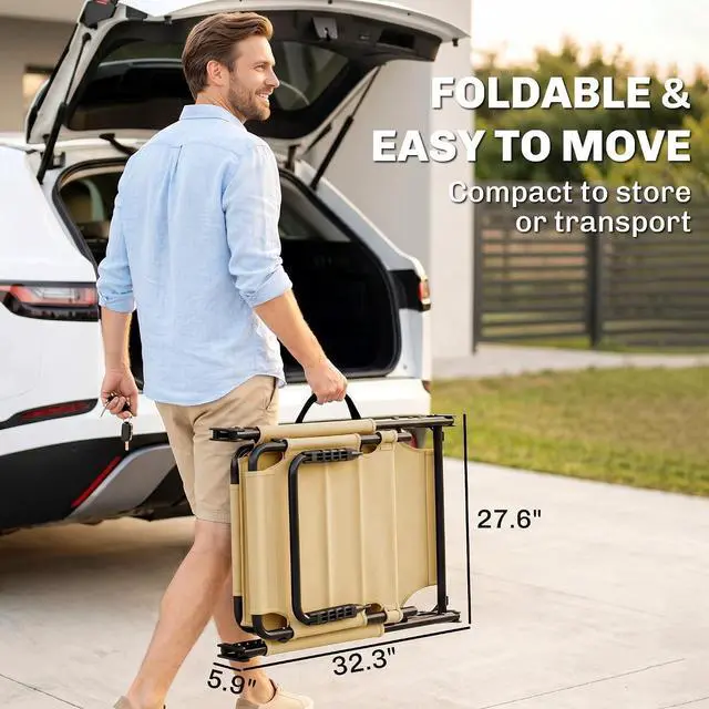 Alt view image 3 of 7 - Outdoor Lounge Chair Adjustable Tanning Chair Cream White | Folding Chaise Lounge, Cushioned, Sunshade Roof, Pillow Headrest, Patio, Beach, Camping, Hiking