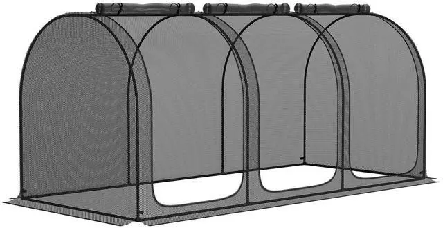 Main image of 8' x 4' Crop Cage Plant Protection Tent for Garden, Black | Three Zippered Doors, Steel Frame, Storage Bag, 4 Ground Stakes, Yard, Lawn