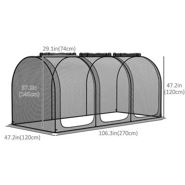 Alt view image 3 of 7 - 8' x 4' Crop Cage Plant Protection Tent for Garden, Black | Three Zippered Doors, Steel Frame, Storage Bag, 4 Ground Stakes, Yard, Lawn