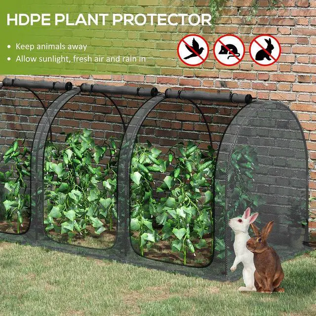 Alt view image 4 of 7 - 8' x 4' Crop Cage Plant Protection Tent for Garden, Black | Three Zippered Doors, Steel Frame, Storage Bag, 4 Ground Stakes, Yard, Lawn