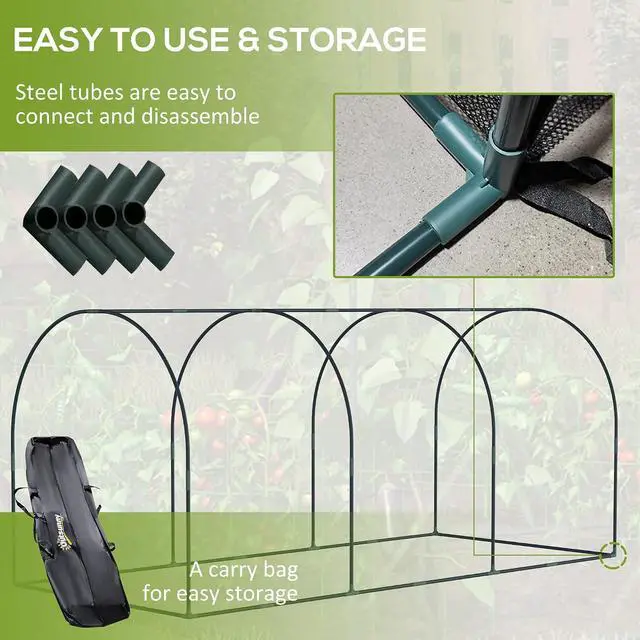 Alt view image 5 of 7 - 8' x 4' Crop Cage Plant Protection Tent for Garden, Black | Three Zippered Doors, Steel Frame, Storage Bag, 4 Ground Stakes, Yard, Lawn