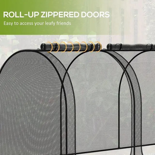 Alt view image 6 of 7 - 8' x 4' Crop Cage Plant Protection Tent for Garden, Black | Three Zippered Doors, Steel Frame, Storage Bag, 4 Ground Stakes, Yard, Lawn