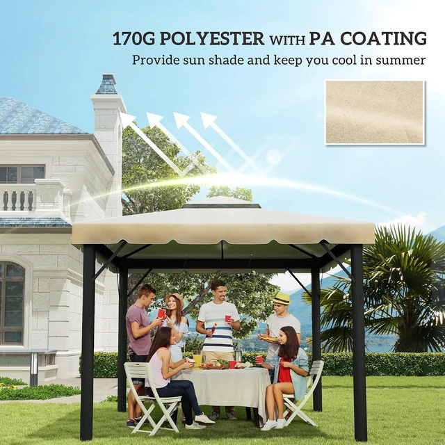 Alt view image 6 of 7 - 10' x 10' Gazebo Replacement Canopy Double Vented Roof Beige | Gazebo Top Cover, for Outsunny 12.8' x 9.5' Frame, Garden Patio Outdoor, TOP ONLY